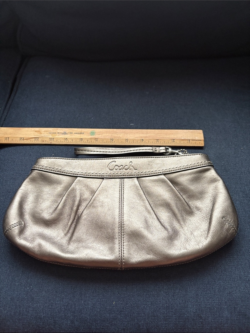 Coach Metallic Pewter Pleated Wristlet Clutch